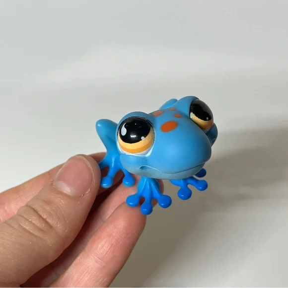 Authentic Littlest Pet Shop LPS Hasbro #806 Blue Spotted Frog Trampoline Orange - Picture 2 of 11